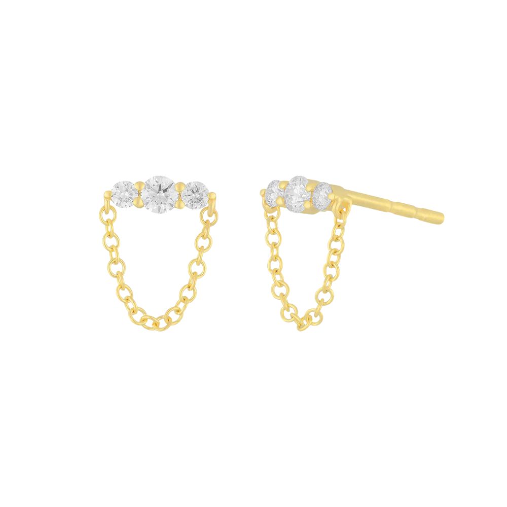 EF Collection 14K Yellow Gold Graduated Diamond Bar Chain Earrings